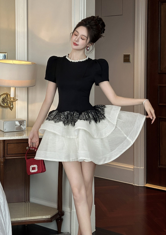 Đầm maxi nữ thắt eo tay phồng phong cách Pháp mùa hè — [Màu đen] chi tiết 6