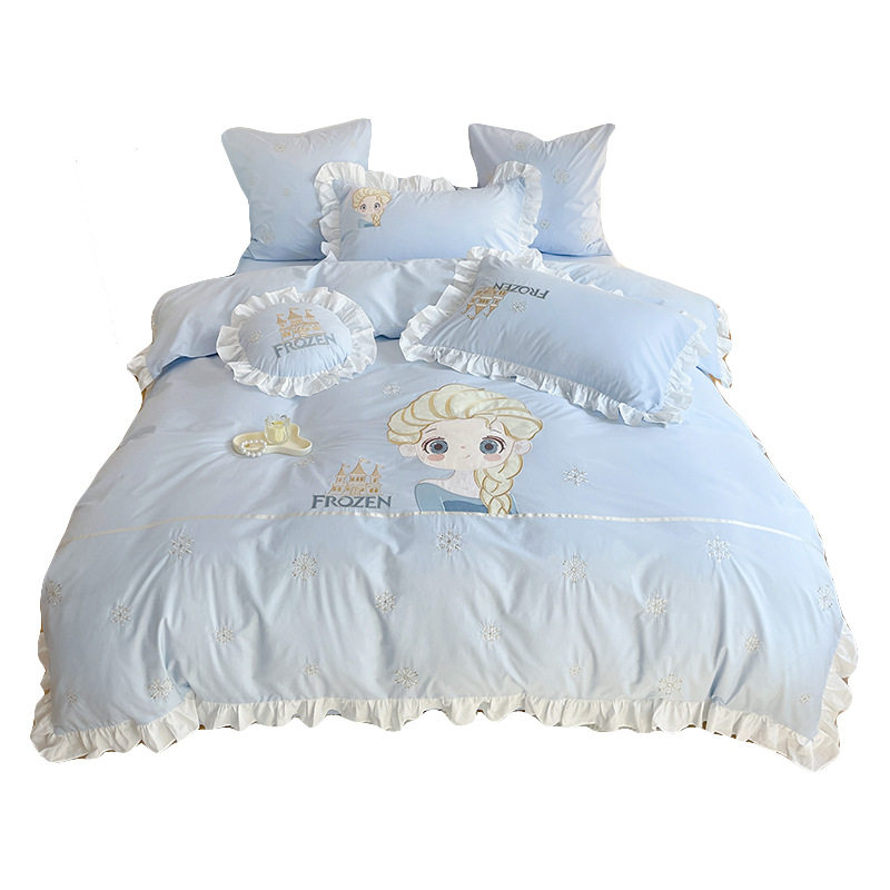 Factory direct sales of Princess Dishnike Aisha cotton washed cotton four-piece Children's cotton bedding 4