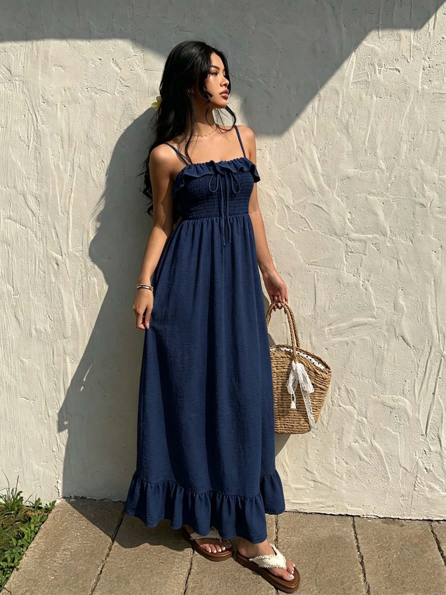 Ruffled Hem Maxi Dress Sleeveless Backless Waist Defining Summer Vacation Style Wholesale Available