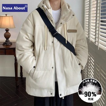 NASA90 White Duck Down Jacket Men's Winter New Warm and Handsome Casual Corduroy Fashion Brand Couple Jacket
