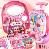 Детская тележка для макияжа с единорогом, игрушечный игровой домик "три в одном", подарок на день рождения, имитация принцессы, туалетный столик