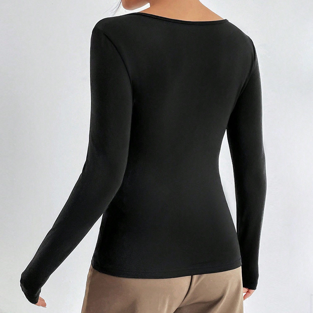 Womens Long Sleeve T Shirt Minimalist Design Solid Color Elegant Style Perfect for Spring Summer Commuting