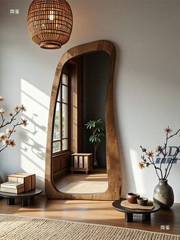 Wabi-Sabi Style Irregular Full-Body Floor Mirror Art Decorative Mirror French Living Room Bedroom Creative Irregular Dressing Mirror