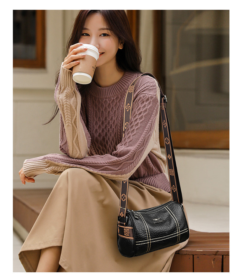 Túi xách nữ da thật dáng gối mềm mại phong cách retro — Màu đen, Màu kaki, Màu xanh lam