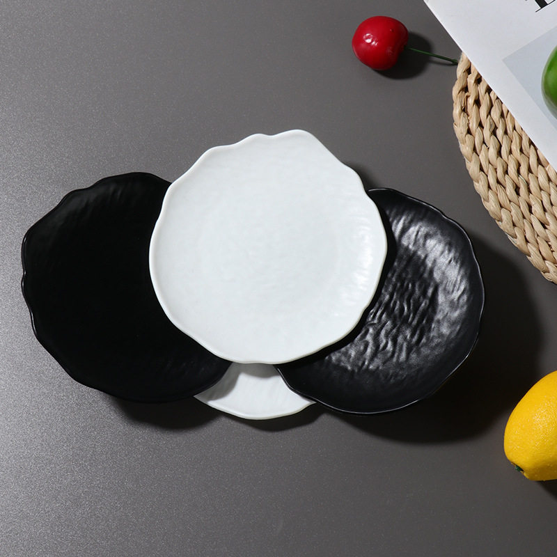Ins Style Tableware Matte Asymmetrical Pattern Cake Plate Round Plate Snack Plate Spit Bone Plate Creative Western Food Plate