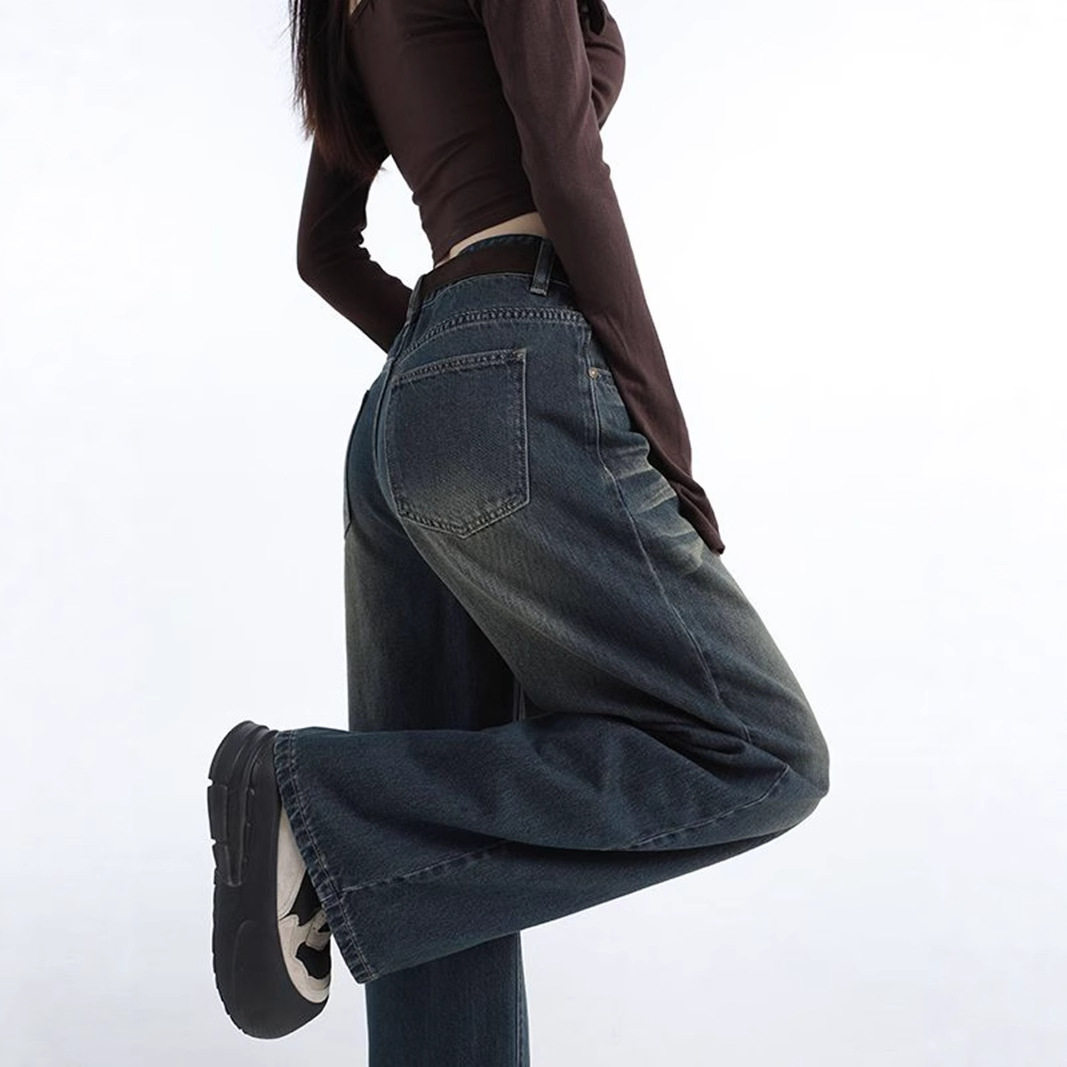 Vintage Style Wide Leg Jeans for Women Retro Fashion Casual Fit High Waist Denim Fabric Perfect for Everyday Wear