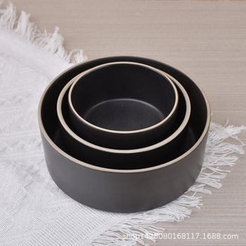 Pure Black Matte Sand Round Ceramic Rice Bowl Korean Soup Bowl Sweet Soup Bowl Salah Bowl Special Kimchi Bowl