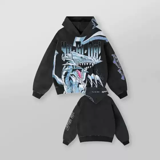 Y2K Blue-Eyed White Dragon Graphic Hooded Sweatshirt for Men and Women Galanchi Streetwear Sports Top Anime Sweatshirt