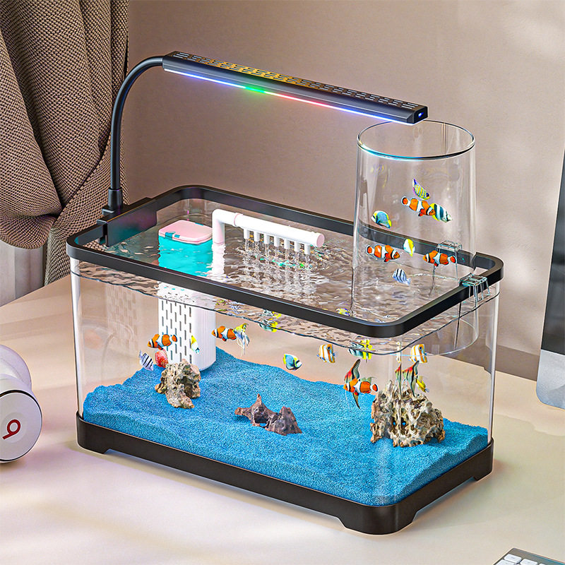Fish Tank New Aquarium Ecological Landscaping Home Desktop Lazy Filter Oxygen Production Heating Plastic Goldfish Tank with Light
