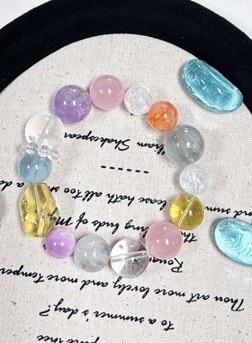 彩虹手串天然原石水晶甜美女