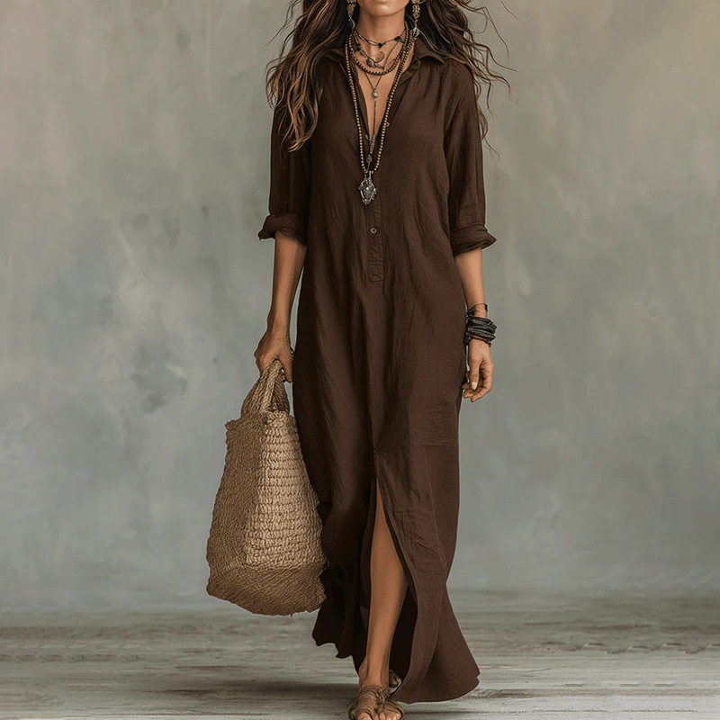 Summer Long Dress for Women Elegant Solid Color Fashionable Style Perfect for Casual or Formal Occasions Wholesale