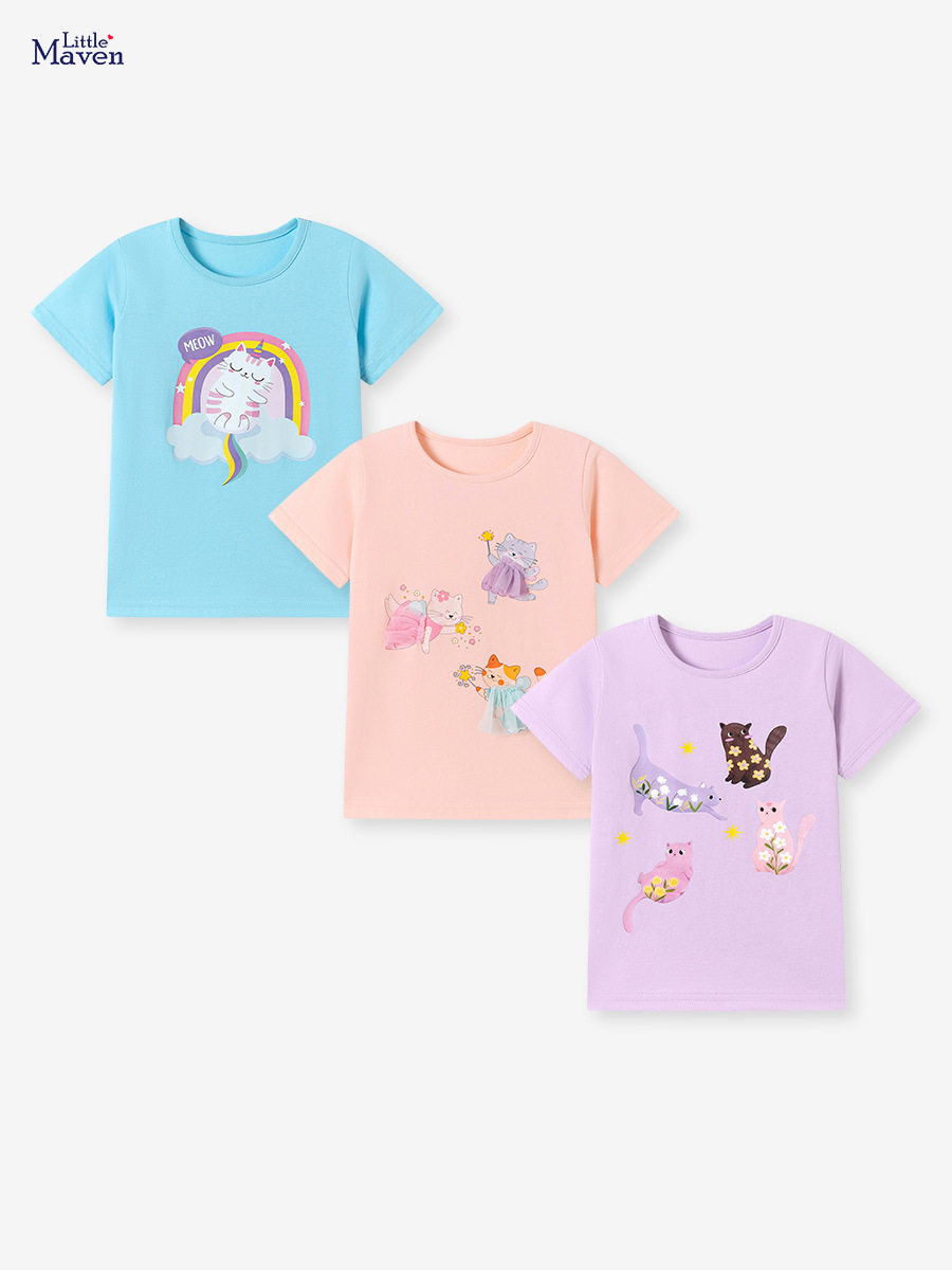 Summer Short-sleeve Girls' Set, [Style] Cartoon Kids' T-shirt, Cute Baby Top