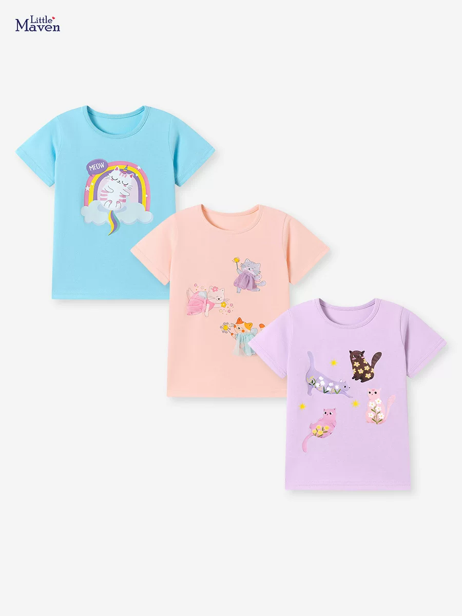Summer Short-sleeve Girls' Set, [Style] Cartoon Kids' T-shirt, Cute Baby Top