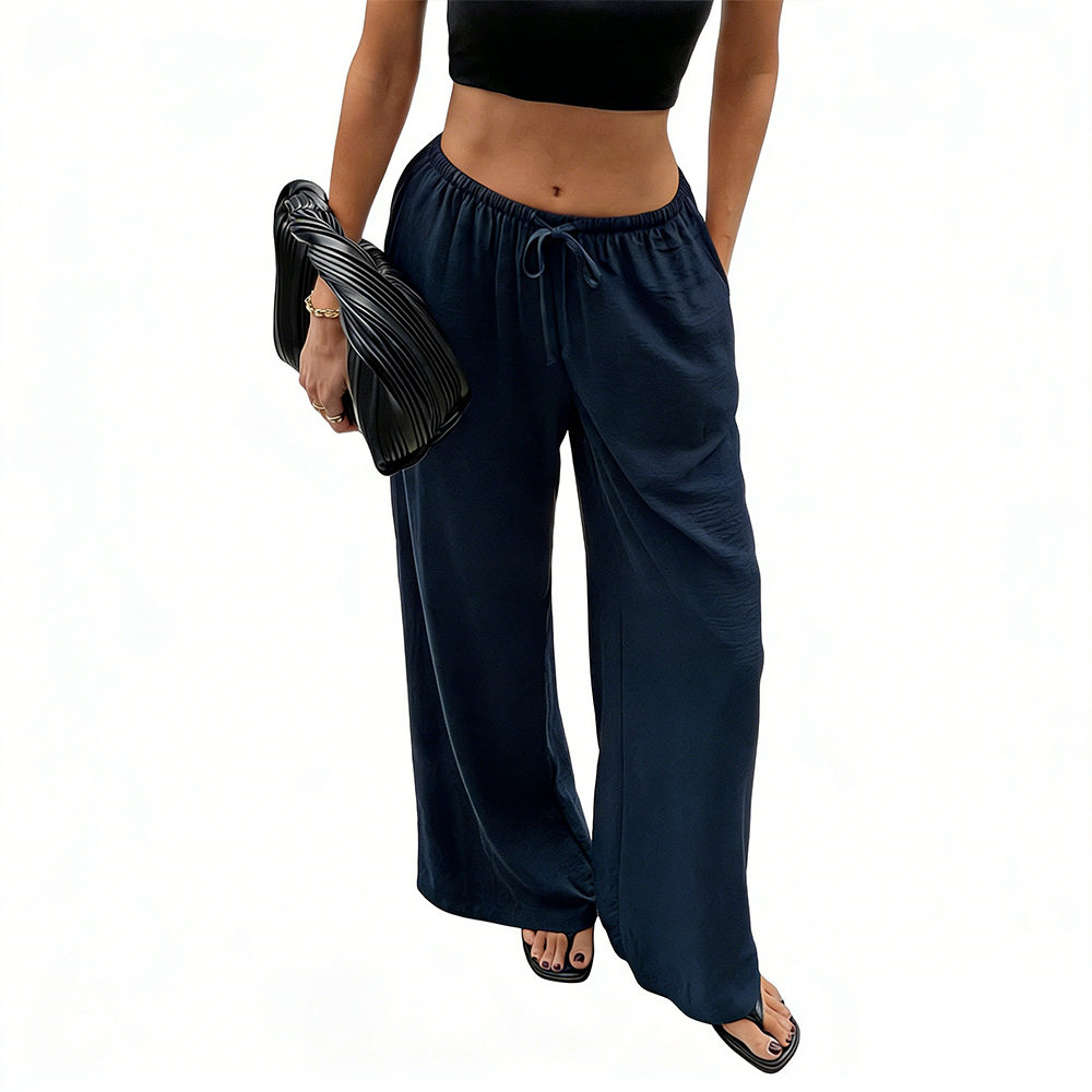 Womens Cotton Linen Wide Leg Pants Loose Fit Lightweight Pocketed Summer Beach Casual Trousers Wholesale Available