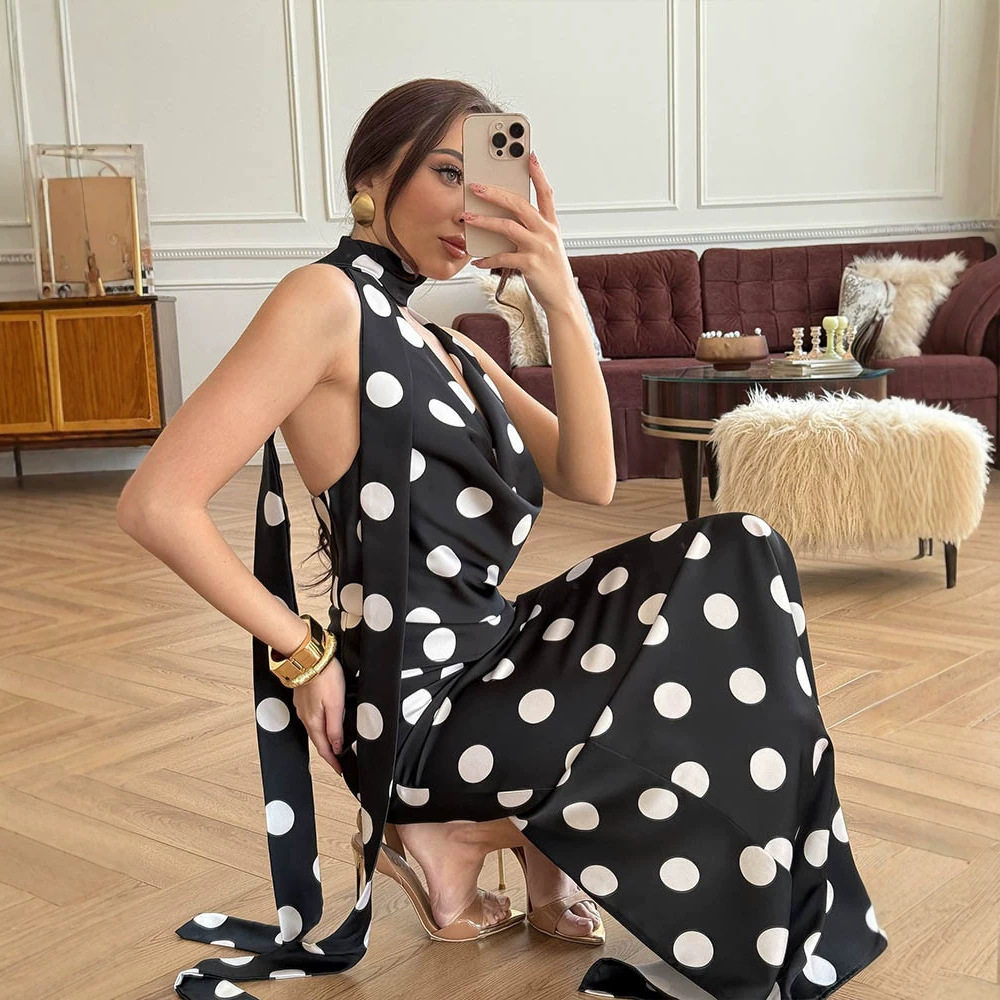 Polka Dot Print Two Piece Set Multicolor Sleeveless V Neck Summer Skirt Casual Wear Wholesale Available