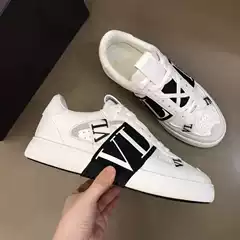 European V-Brand Men's Shoes Genuine Leather Rubber Wear-Resistant Sole Trendy White Shoes Letter Strap Casual Shoes Korean Version Ins