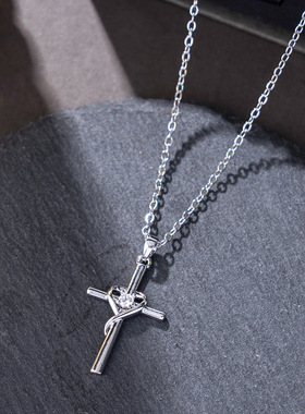 欧美跨境热销 跳动幸运心项链女 交叉十字架轻奢百搭吊坠锁骨链