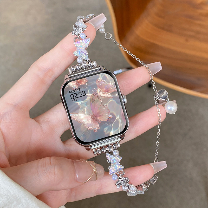 女士智能手表多功能高颜值优雅珍珠蝴蝶串珠蓝牙通话支付健康监测