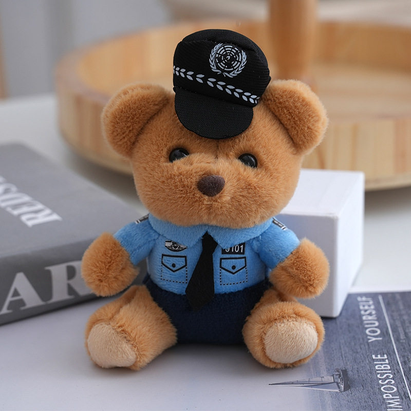 Internet Celebrity Police Bear Plush Doll Cute Fire Bear Doll Pendant Backpack Decoration Teddy Bear Keychain