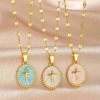 Cross-Border Popular Item for National Day and Mid-Autumn Festival Travel, Easy to Carry, Lightweight, Oil-Dropping Round Cross Stainless Steel Pendant Necklace