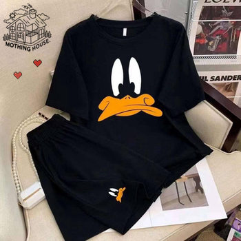 Thailand cross-border 2024 foreign trade cartoon cute loose Joker crew neck pullover double short leisure sports suit wholesale