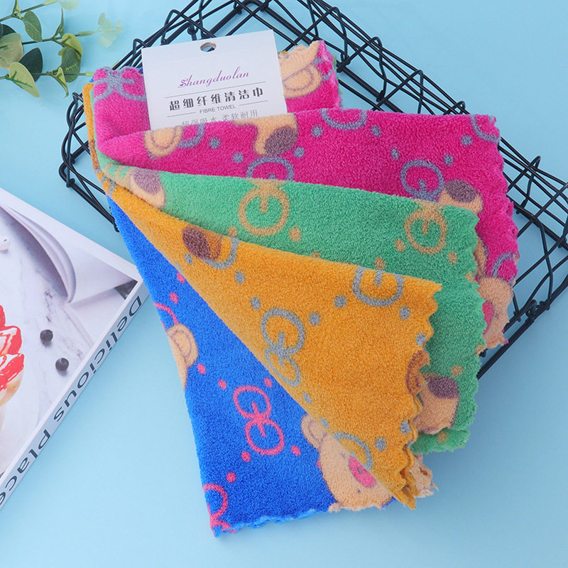 New Coral Fleece Printed Kitchen Cloth Wipe Hand Towel Thickened Absorbent Dishwashing Cloth Cute Household Small Towel for Hair