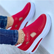 Summer Export Large Size Fly-Woven Breathable Casual Shoes Wedge Heel Thick Sole Cut Out Velcro Round Toe Low-Top Women's Shoes