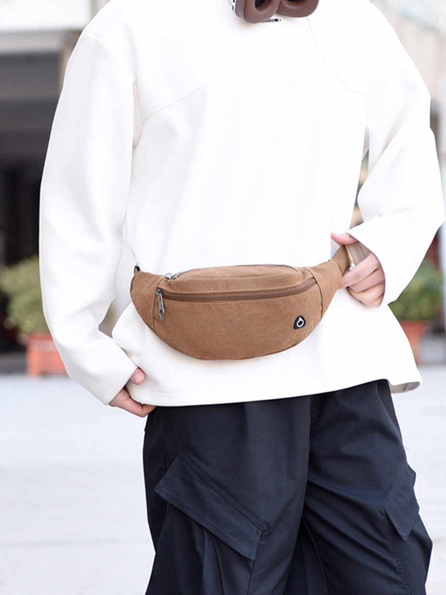 Canvas Waist Bag for Men, Solid Color, Sports Outdoor Phone Waist Bag, Multi-Compartment, Cycling Portable Coin Purse, Thickened and Wear-Resistant Waist Bag