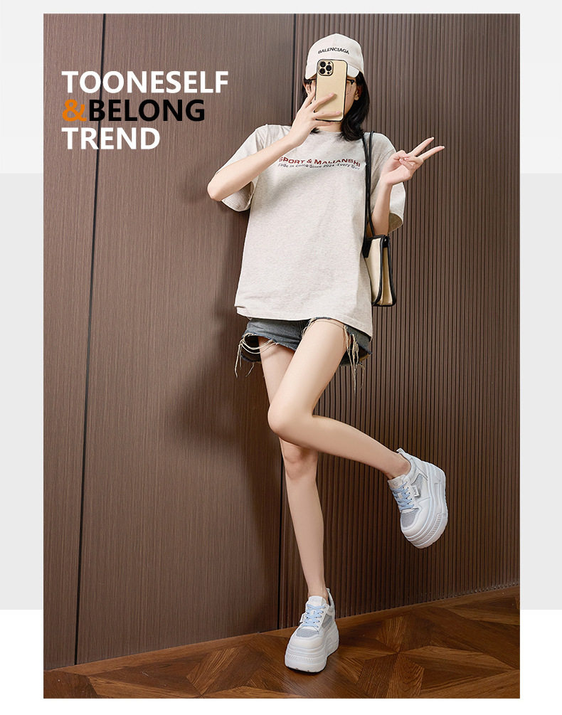 Giày platform nữ đế xuồng trắng thoáng khí, gót siêu cao 8 cm, mũi tròn, dây buộc phía trước — Xanh dương, Hồng, Xám, Trắng chi tiết 24