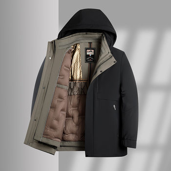 Goose down Jacket Rabbit Fur Removable Liner Middle-Aged and Elderly Dad Casual Thick Outwear Men's Wool Thermal Top