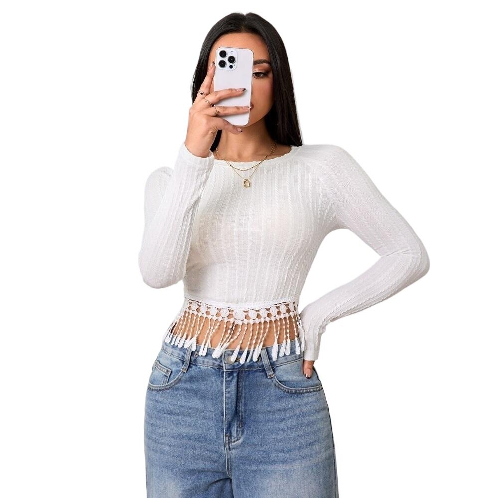 Womens T Shirt Simple Elegant Design Fringe Detail Slim Fit Spring Summer Fashion Wholesale Available