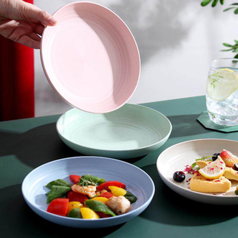 Wheat Straw Japanese 23cm Dinner Plate Household Steak Dessert Plate Family Student Salad Fruit and Vegetable Large Plate Wholesale