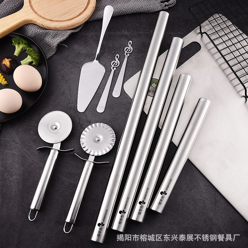 Factory Direct Supply Stainless Steel Kitchen Tools Rolling Pin Pizza Knife Dumpling Picking Spoon Can Be Lasered with logo