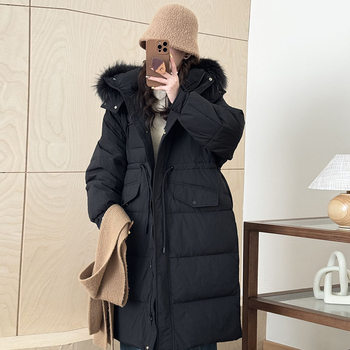 Long Raccoon Fur Collar down Jacket for Women 2025 Winter New Fashion Multi-Pocket Workwear Thickened White Duck down Coat