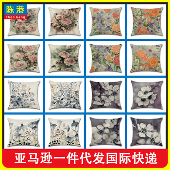 Amazon cross-border new plant flower pillowcase linen printing dual-purpose pillow plush double-sided waist pad wholesale