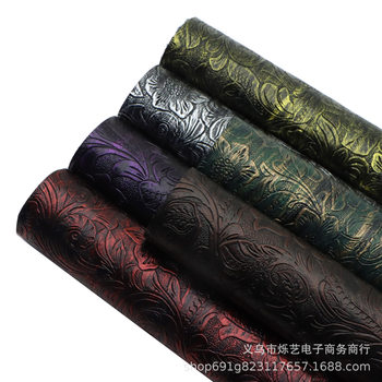 Three-dimensional retro color phoenix tail flower indentation PVC artificial leather paper towel hard bag box decorative leather, 1Yc64181