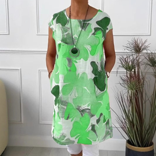 Floral Print Dress Loose Fit Round Neck Pocket Design Casual Wear for Women Wholesale Available
