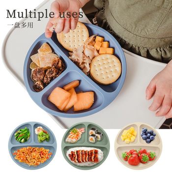 Cross-Border Best-Selling Baby Food Compartmentalized Silicone Plate, Food-Grade Material, Integrated Suction Cup, Non-Slip