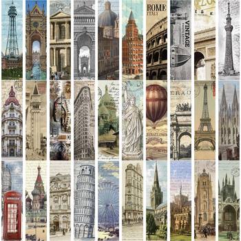 30 Cartoon European and American Architectural Bookmarks, Simple Handbook, Literary and Creative Materials, Ins Reading Paper Bookmarks, Diyable