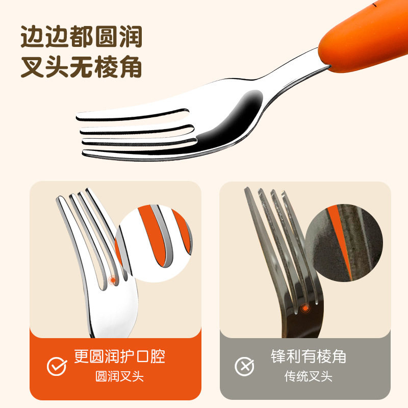 New cross-border baby practice drop-resistant spoon baby learning to eat training spoon Fork cartoon children tableware suit