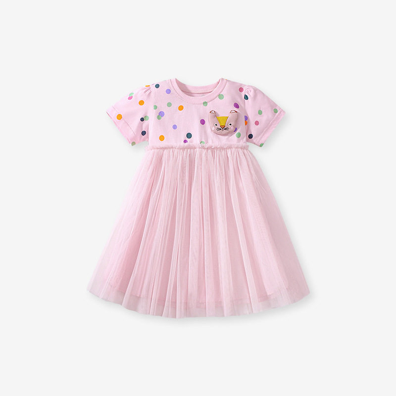 Girls' Cute Summer Mesh Princess Dress, Short-Sleeve Cotton Dress Wholesale