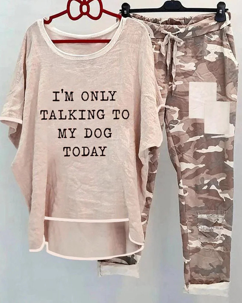 Casual Camouflage Print Set Short Sleeve Top Comfortable Pants Autumn Fashion Wholesale Available