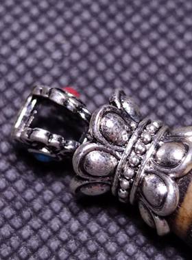 藏传正品天然玛瑙镶铜配件火供天珠项链吊坠挂件毛衣链diy配饰