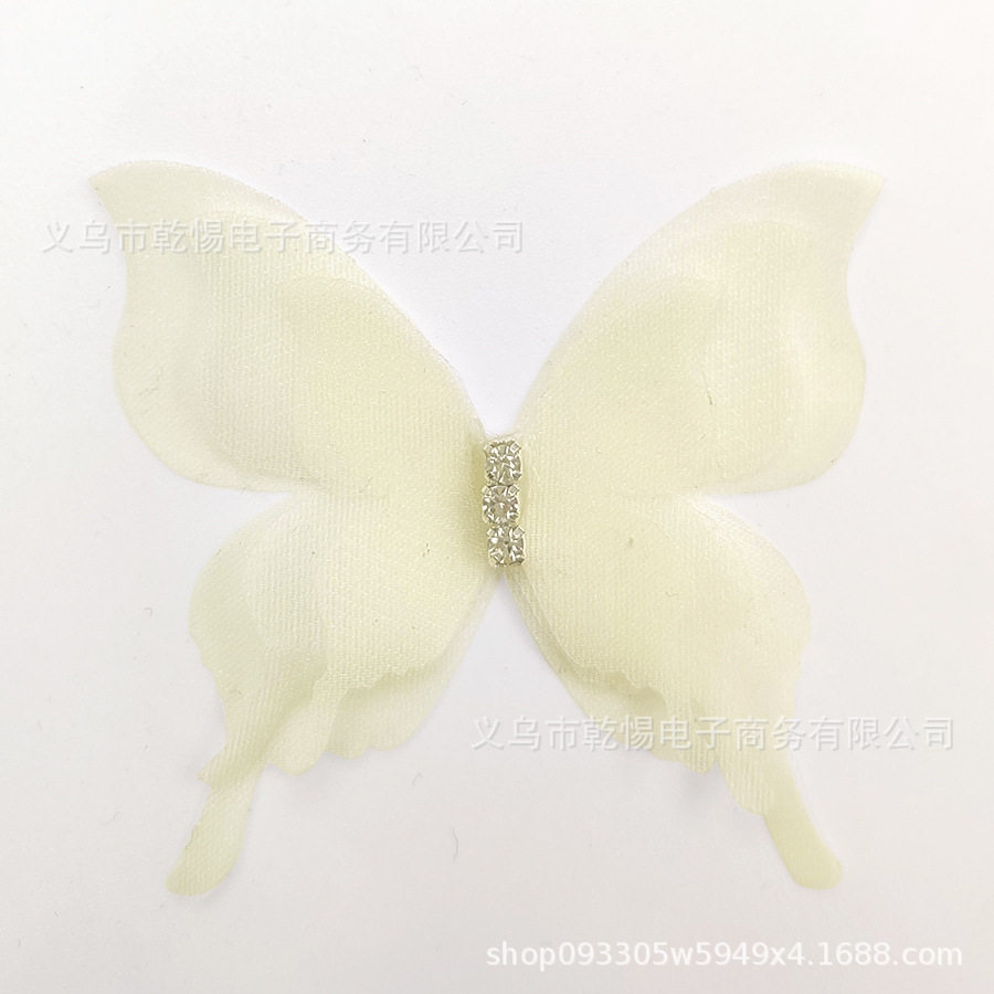 三层带钻蝴蝶布艺diy发饰配件服装辅料钻饰diy饰品薄纱三层蝴蝶