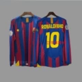2005-06 UEFA Champions League Winner Barcelona Long Sleeve Home with #10 Ronaldinho + Patch