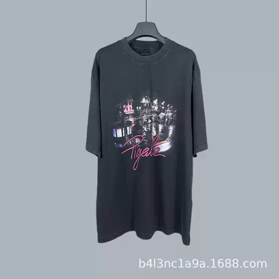 【In-Stock Instant Shipping】High-Quality Paris B Print Embroidery Washed Collection Unisex Loose Short-Sleeve T-Shirt