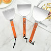 Cross-border stainless steel teppanyaki grilled steak spatula wooden handle multi-purpose pizza elastic cleaning cooking shovel tool suit