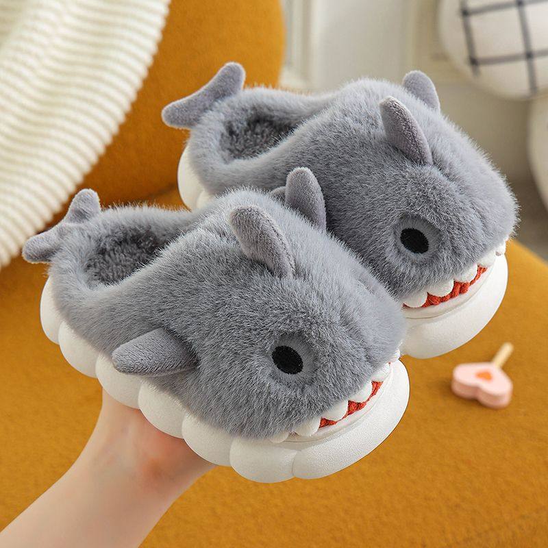 Children's Cotton Slippers Autumn and Winter Cartoon Shark Boys Indoor Non-Slip Teenagers Thick-Soled Warm Home Cotton Slippers