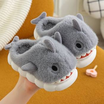 Children's Cotton Slippers Autumn and Winter Cartoon Shark Boys Indoor Non-Slip Teenagers Thick-Soled Warm Home Cotton Slippers