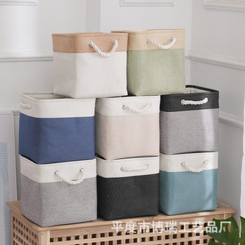 2025 new linen fabric storage basket large capacity household square dirty clothes basket finishing storage basket supply